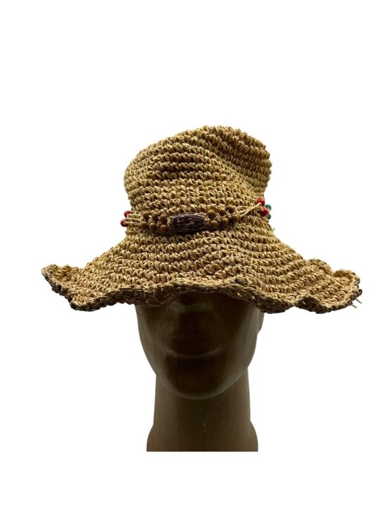 Saks Fifth Avenue Blue Women\'s OS Straw Hat Boho Hippie Floppy Wide Brim Woven
